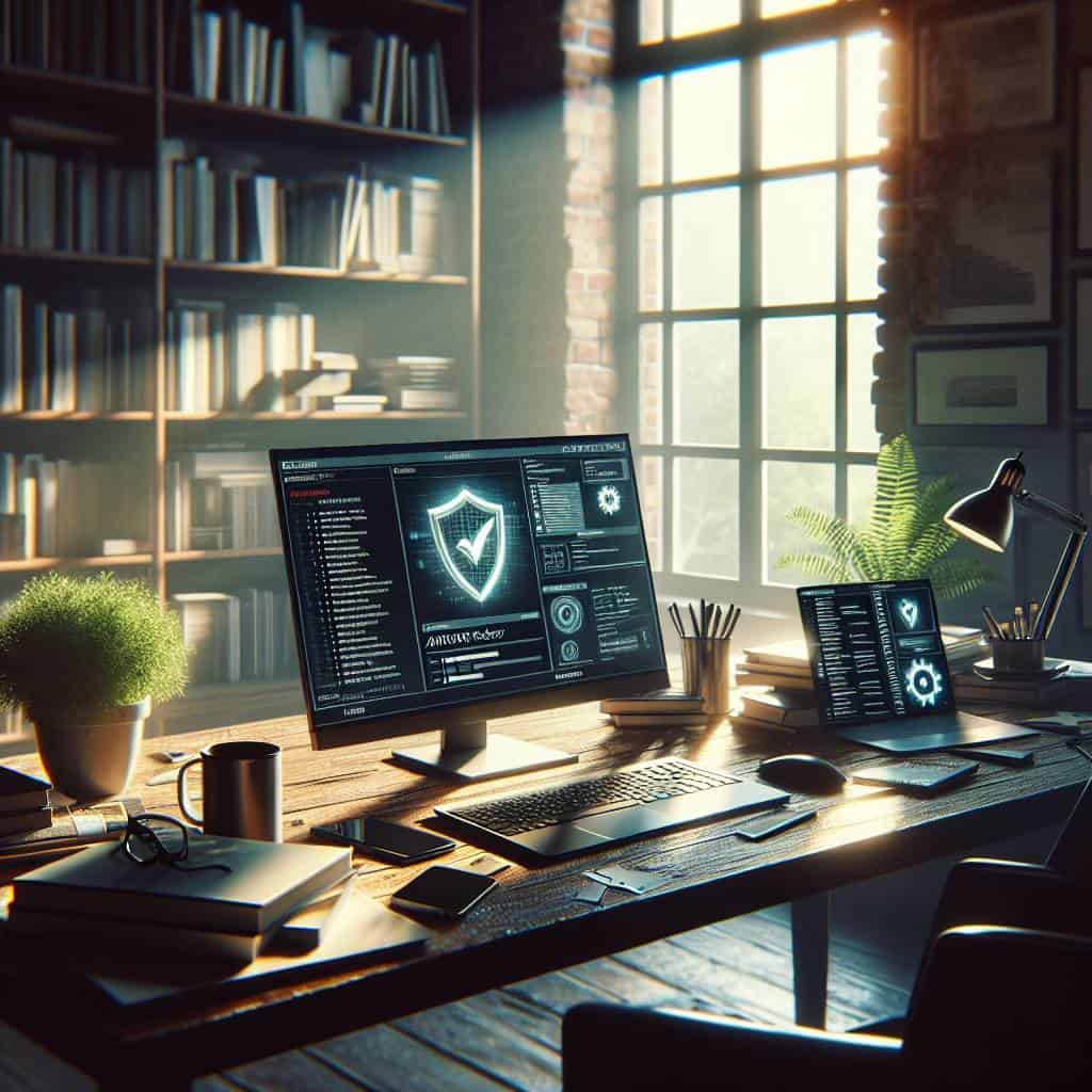 Best free antivirus software on laptop screen.
