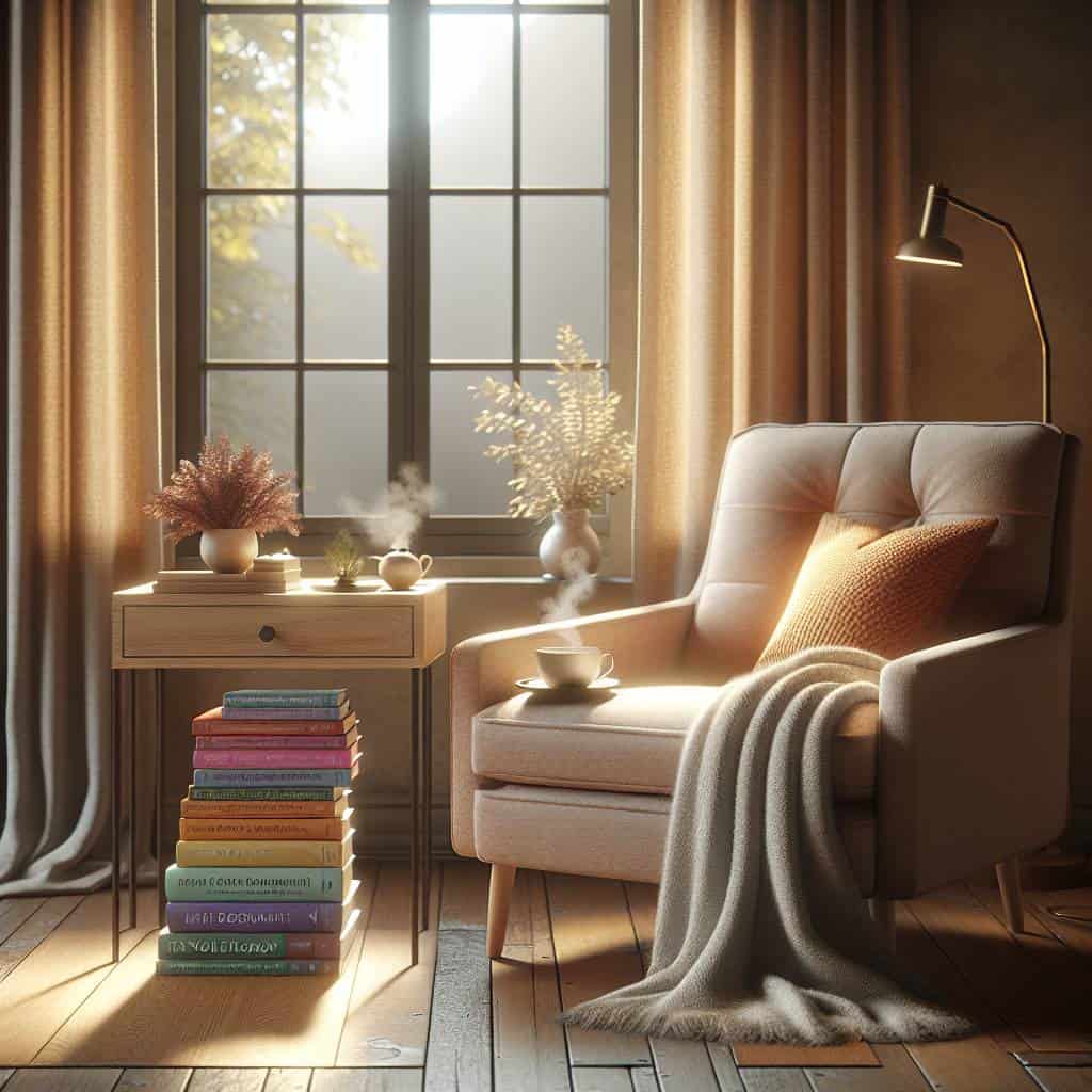 Best personal development books in cozy setting.