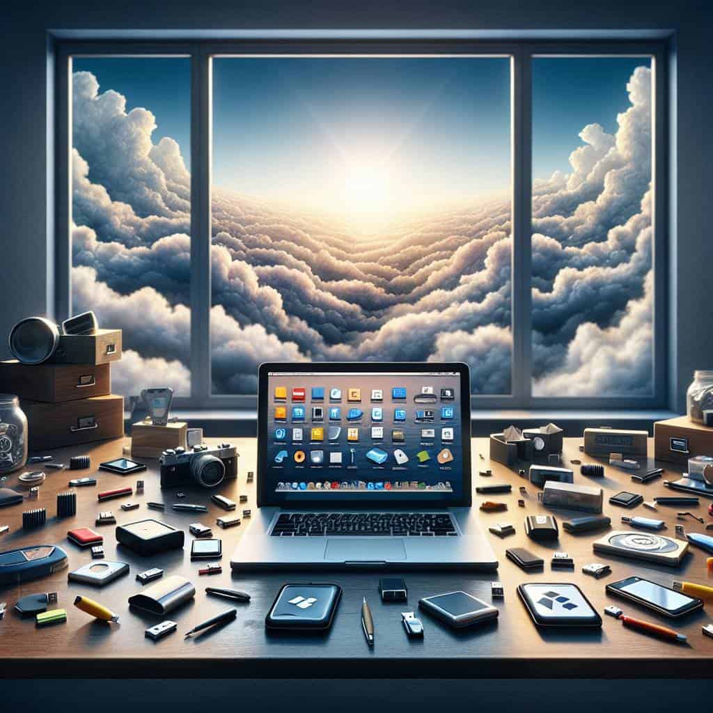 Cloud storage solutions explained with desk setup.