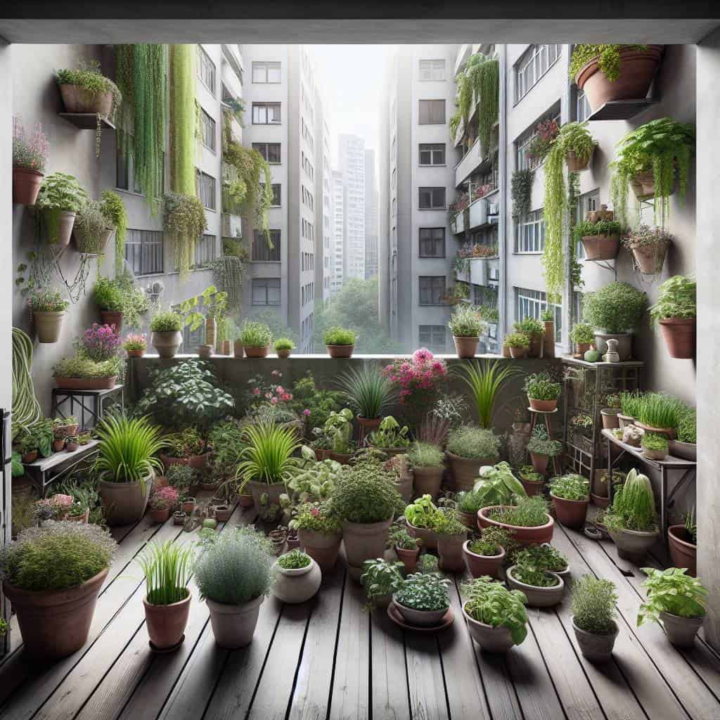 Container gardening for beginners on urban balcony.