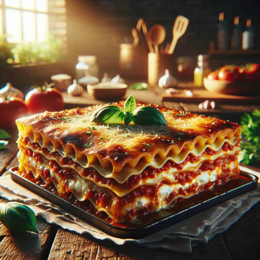 Easy lasagna recipe with basil garnish