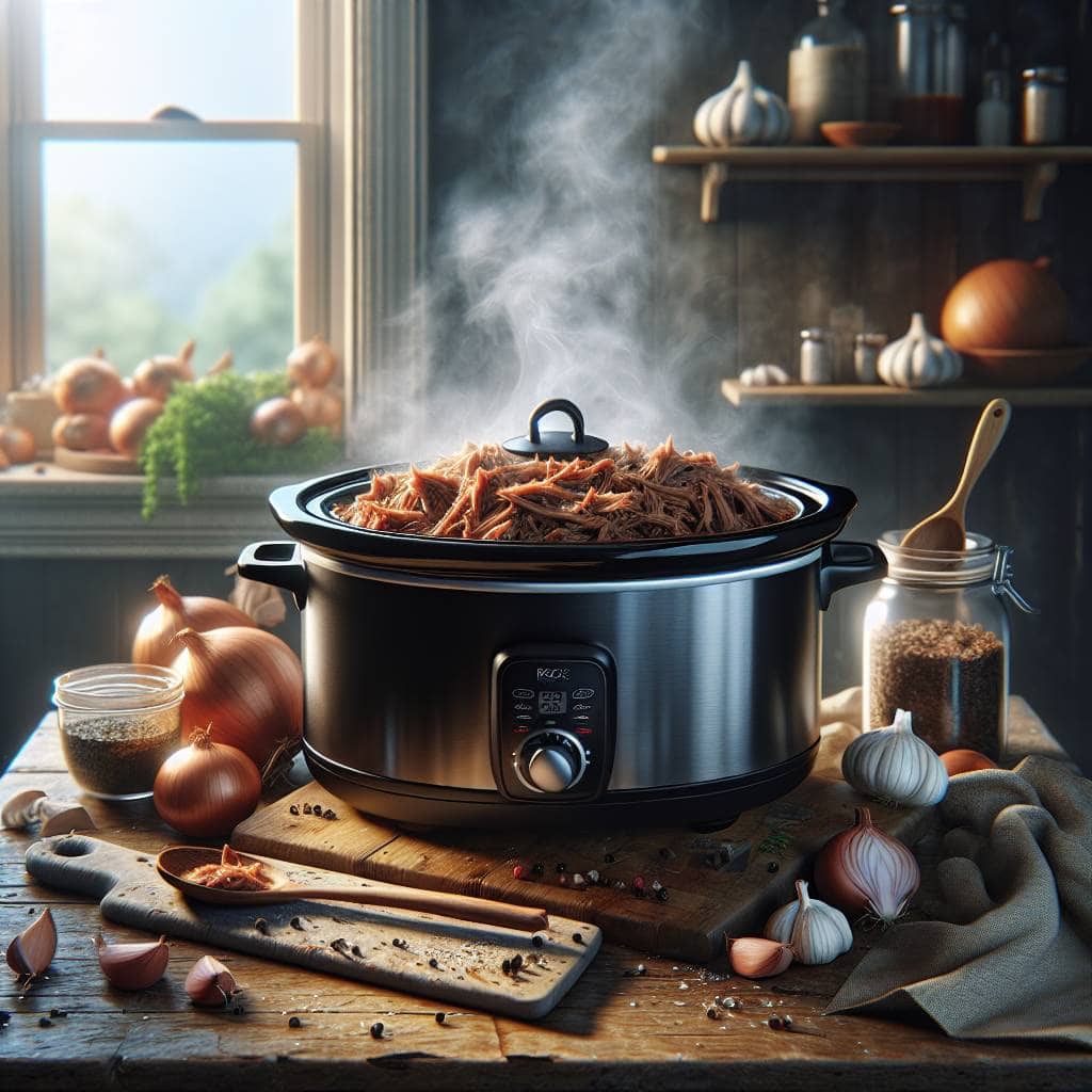 Easy slow cooker pulled pork with steam