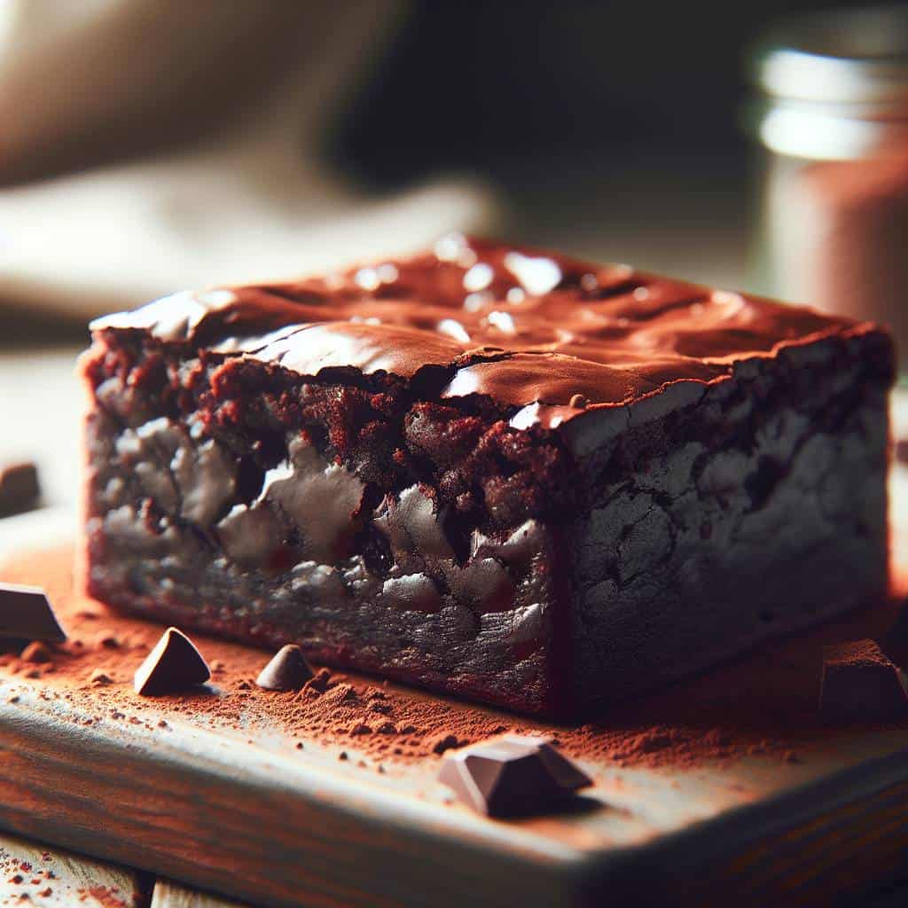 Fudgy homemade brownie recipe on cutting board.