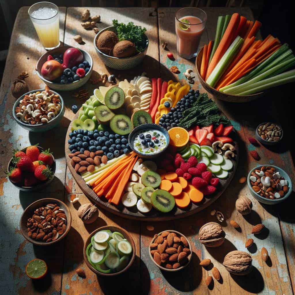 Healthy snack ideas on kitchen table.