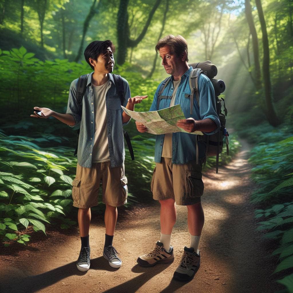 Hiking for beginners: novice on forest trail.