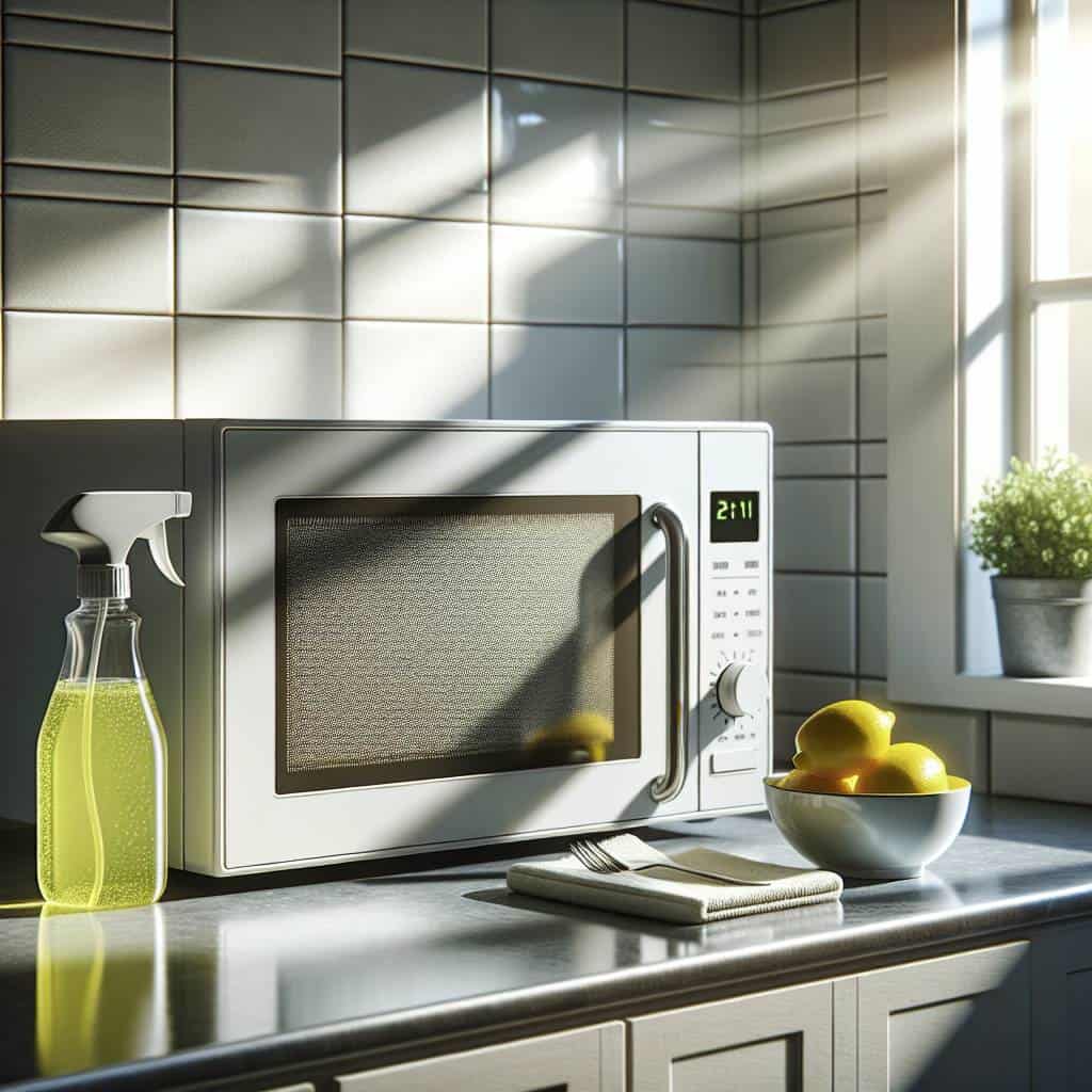 How to clean a microwave, tidy kitchen.