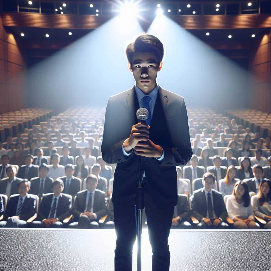 Public speaking for beginners on stage.