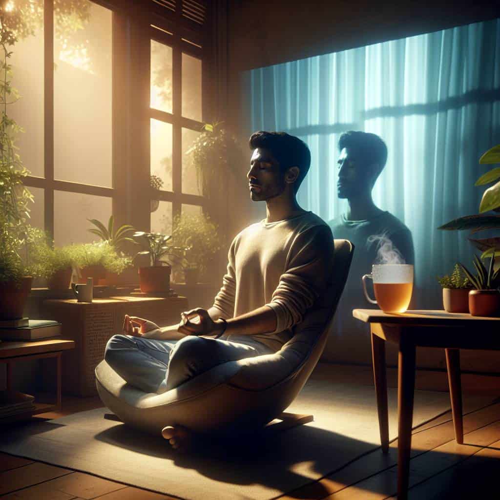 Simple breathing exercises for relaxation practiced indoors.