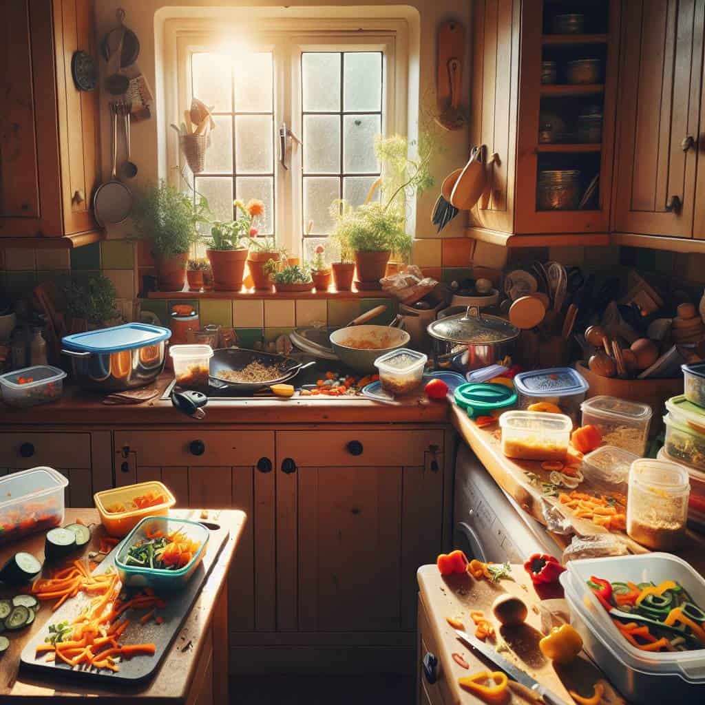 Weekly meal prep ideas in kitchen.