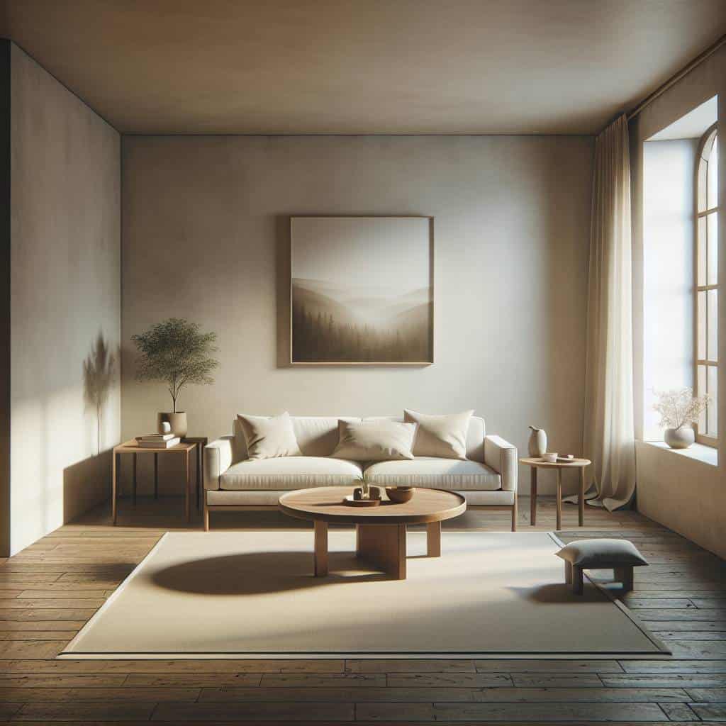 Minimalist living room with wooden elements