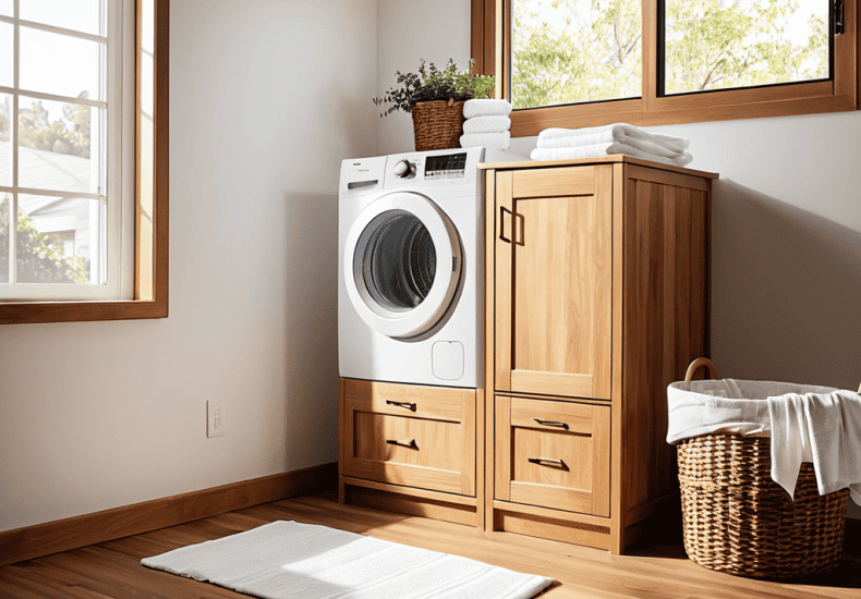 DIY laundry pedestal with storage