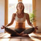 Woman practicing breathwork for digestive health